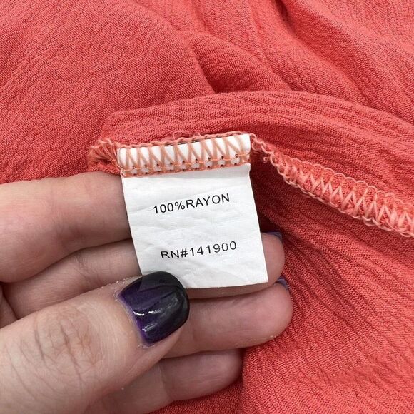 Velzera Orange Embroidered Blouse Tassels Size Large boho rayon - Picture 4 of 4